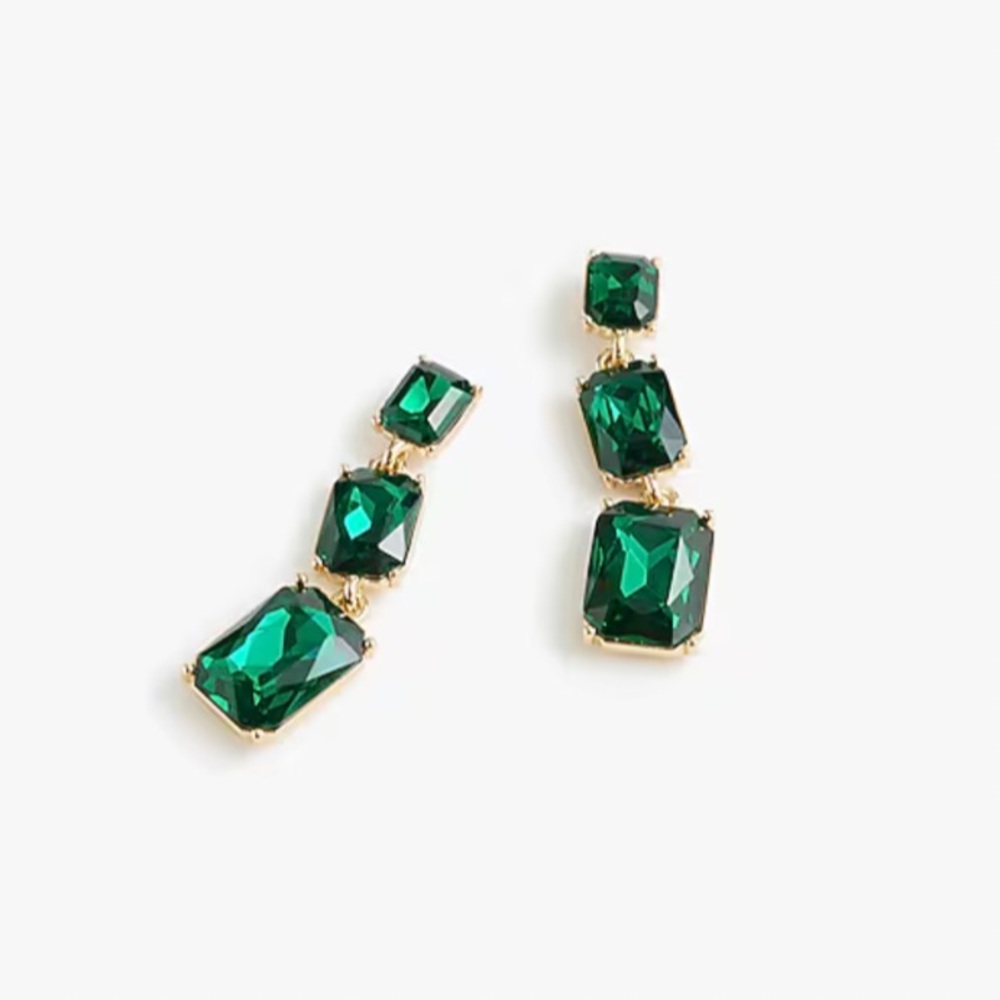 J. Crew Green Crystal Drop Earrings